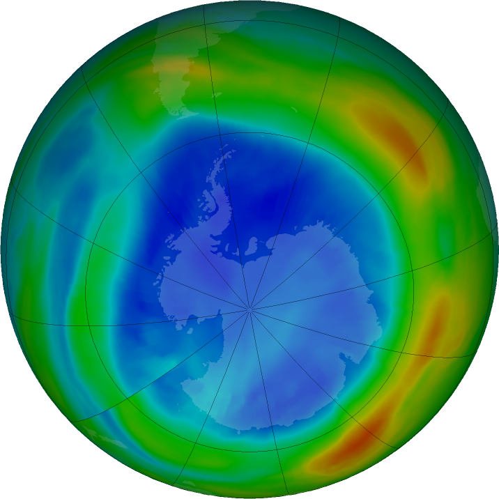 Antarctic ozone map for 25 August 2021